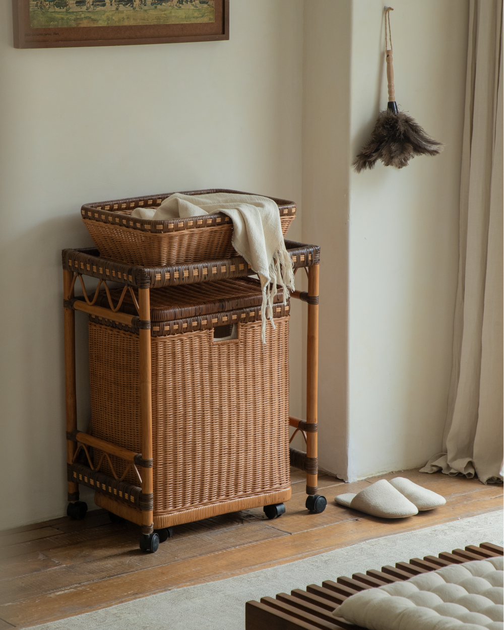 Milo Rattan Laundry Cart | Mobile Storage
