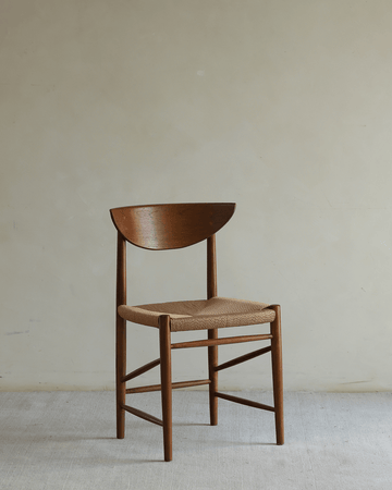 Margaret Dining Chair with solid teak frame and handwoven woven rush seat.