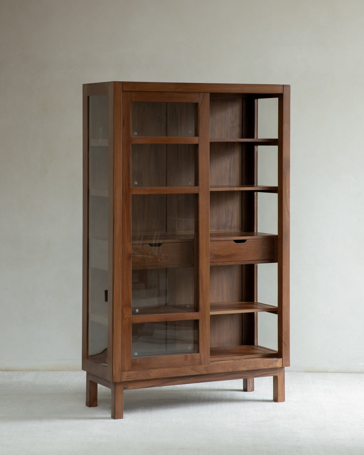 Edith Teak & Glass Display Cabinet | Sliding Doors - ZM Home