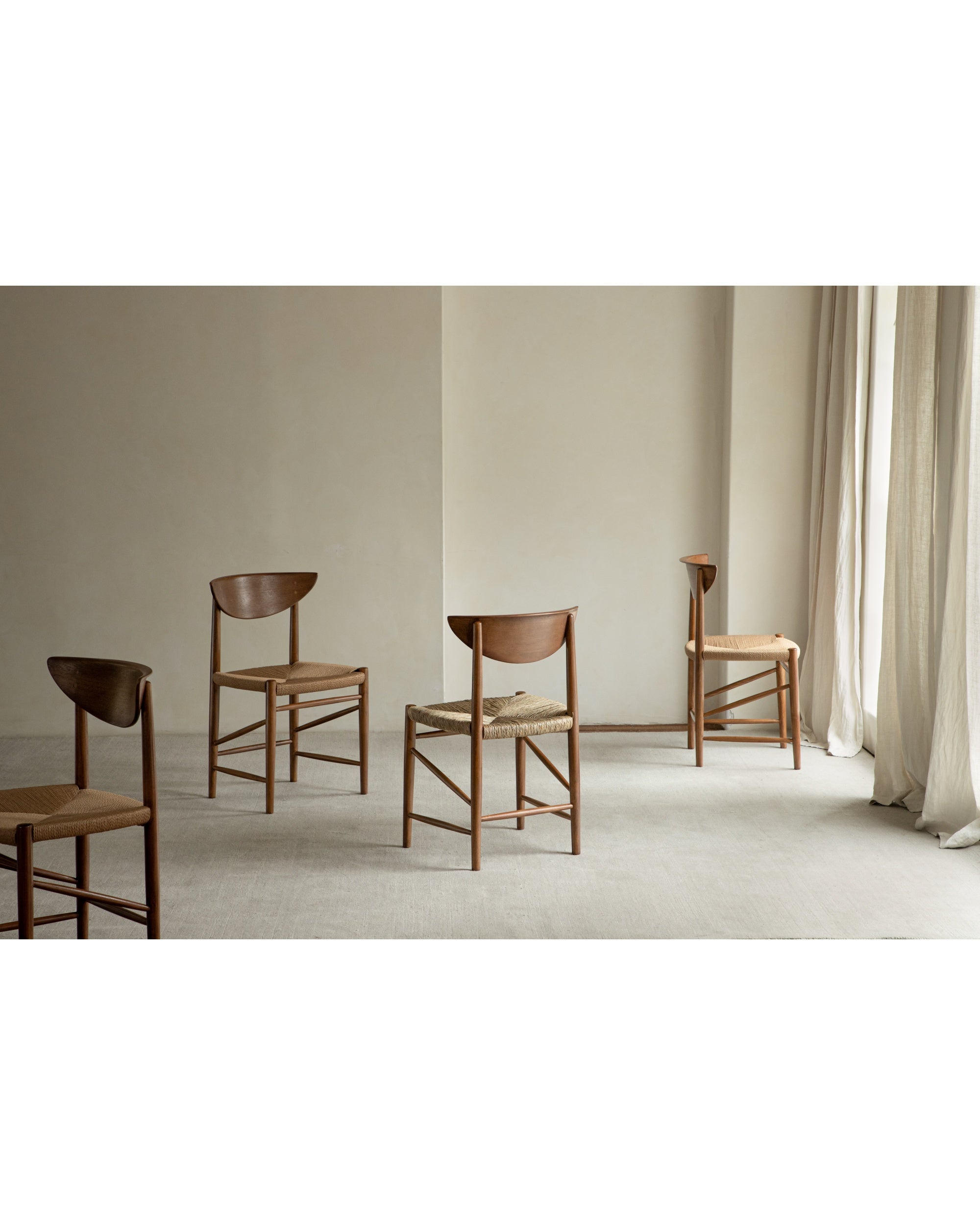 Margaret Dining Chair, teak frame, handwoven woven rush seat