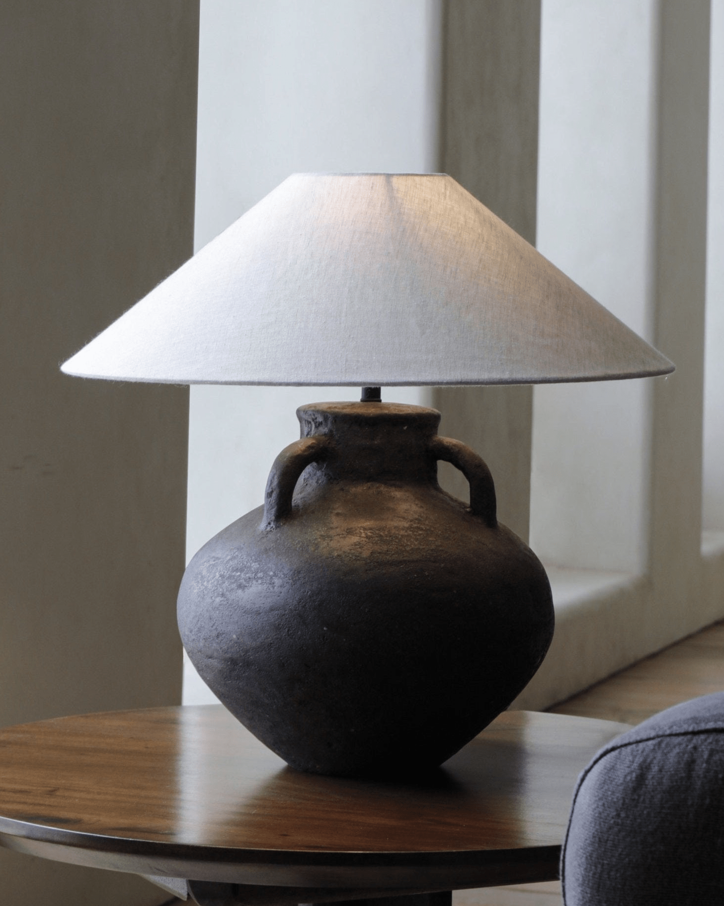 Ear Lamp with a Clay Base and White Shade