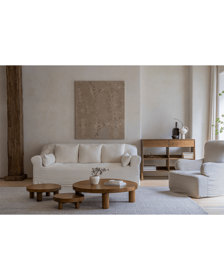 Miya Coffee Table Sets in a stylish modern vintage living room with light decor.