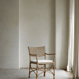 Dingee Chair with woven back and cushion, natural wood frame