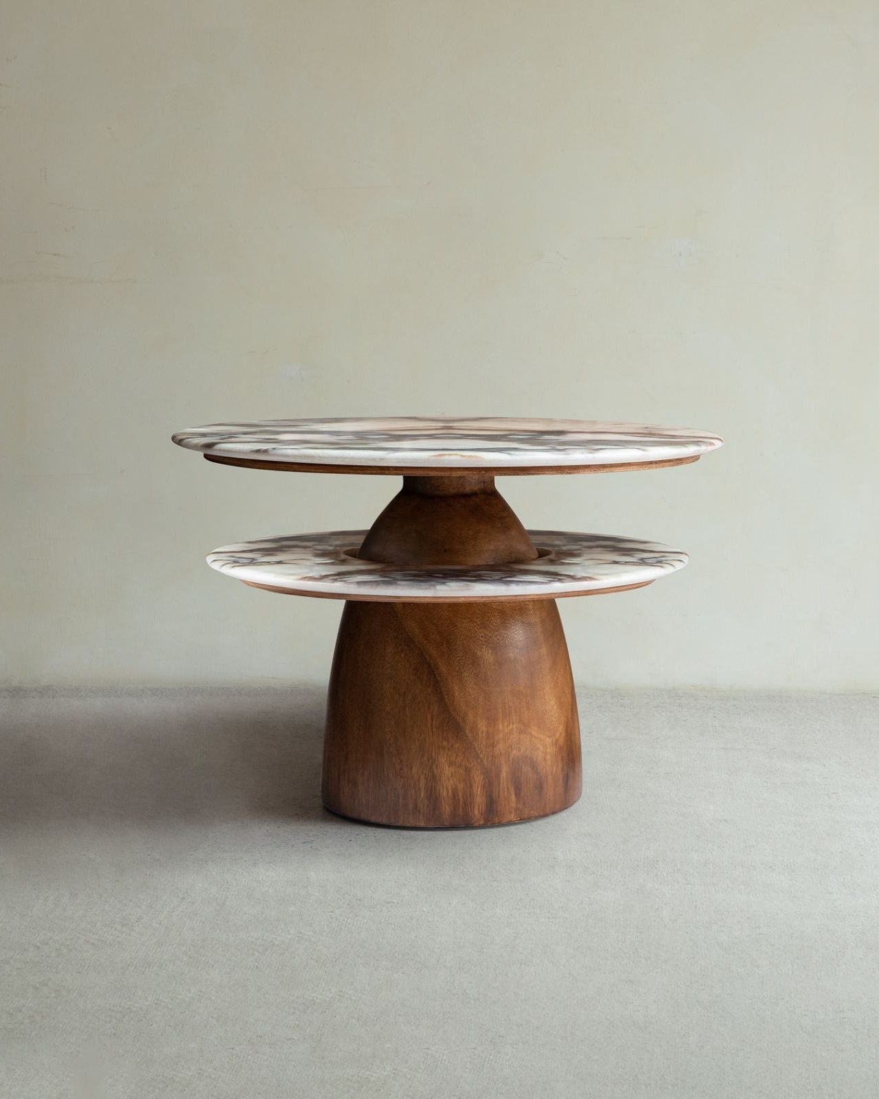 Dorothy Side Table with crystal stone top and rain wood base, a round table for living room.