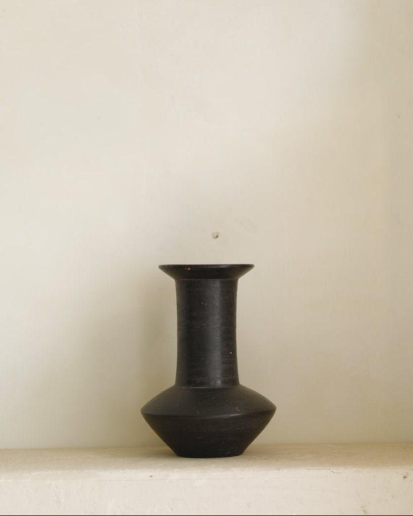Black ceramic vase, geometric design, perfect for home decor