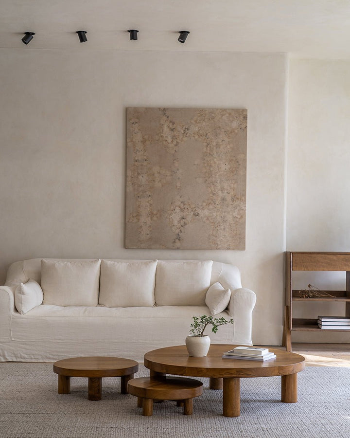 Miya Coffee Table Sets arranged with a light sofa and minimalist decor in a modern living space.