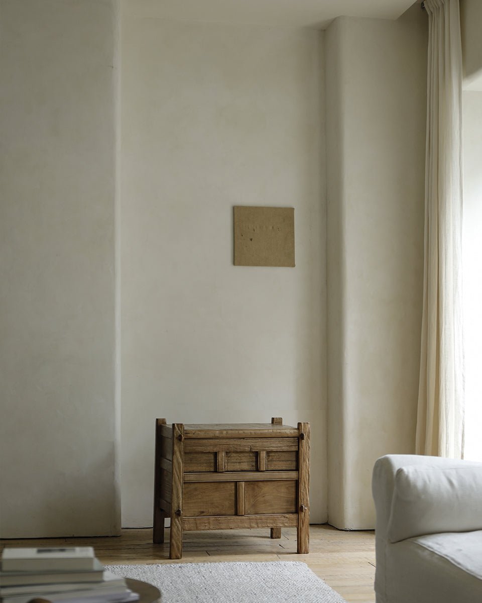 Treasure Nightstand in a minimalist interior, solid wood construction, mortise and tenon joints, solid wood cabinet