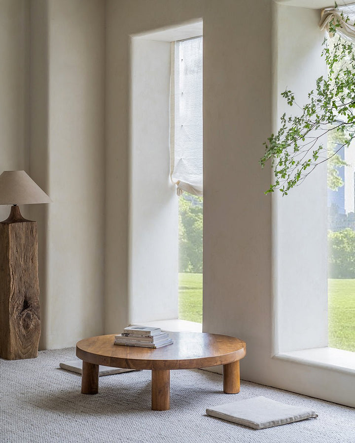 Miya Coffee Table Sets in a sunlit room with natural decor and greenery.