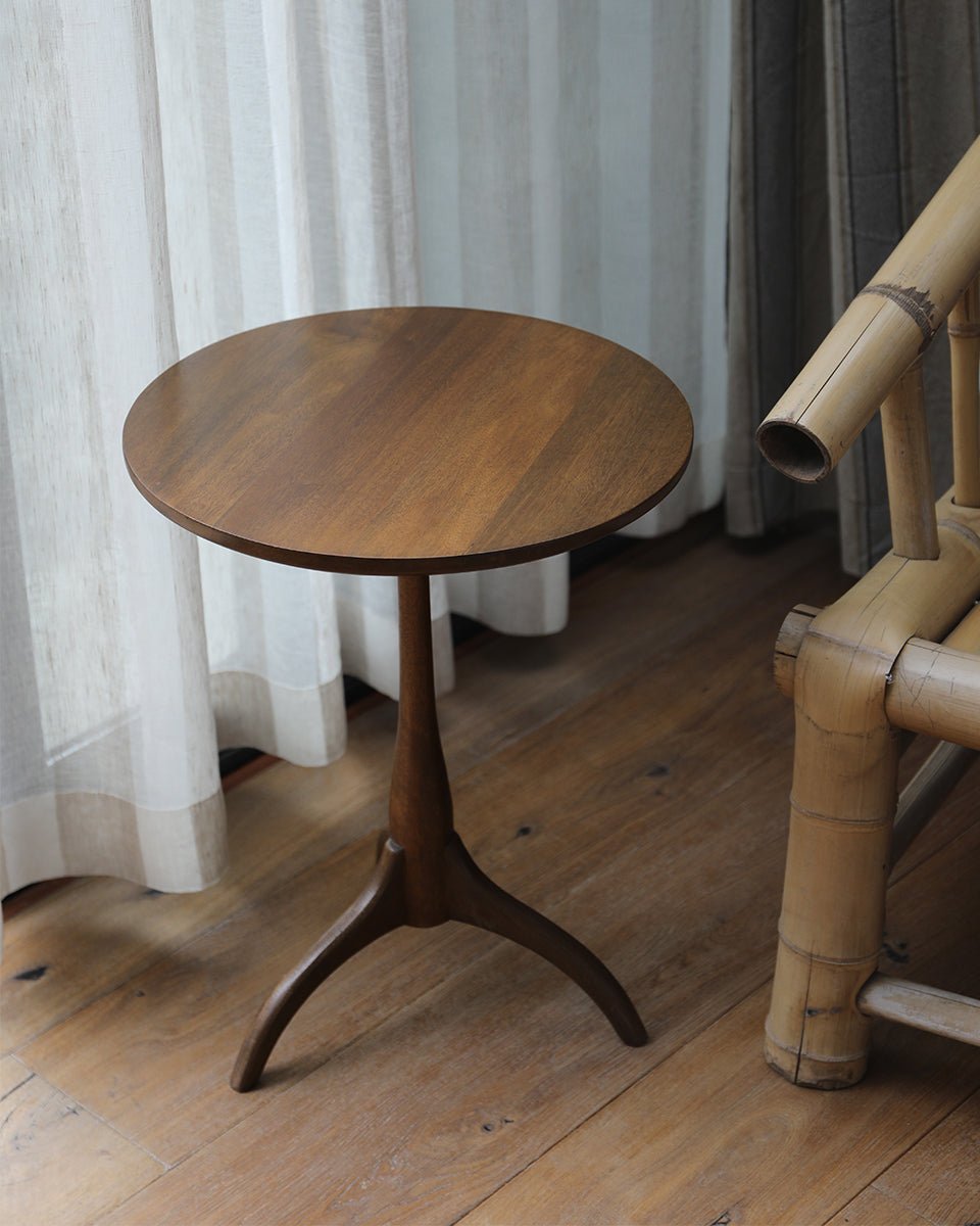 Twig Side Table in dark wood with tripod base, perfect for small spaces
